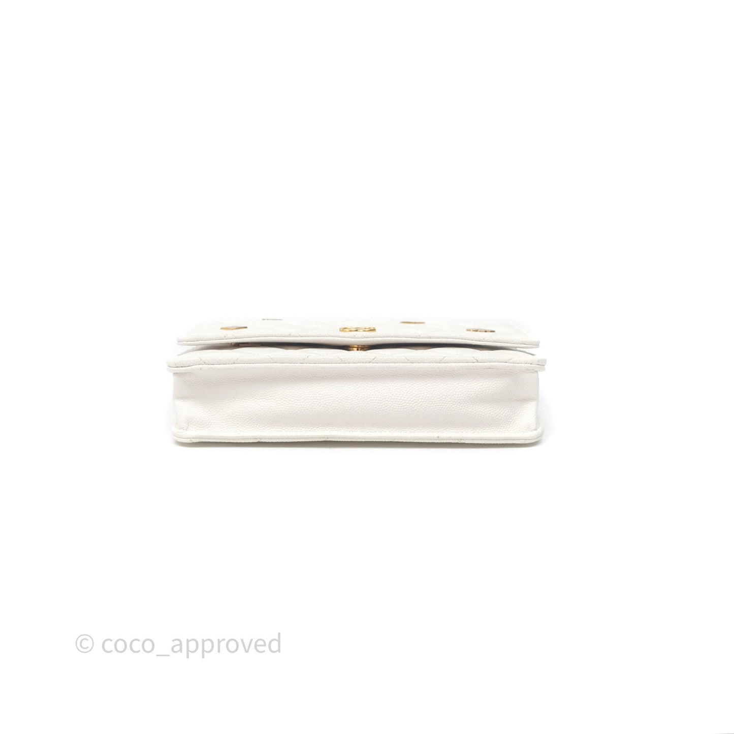 Chanel Quilted Classic Poker Wallet on Chain WOC White Caviar Gold Hardware