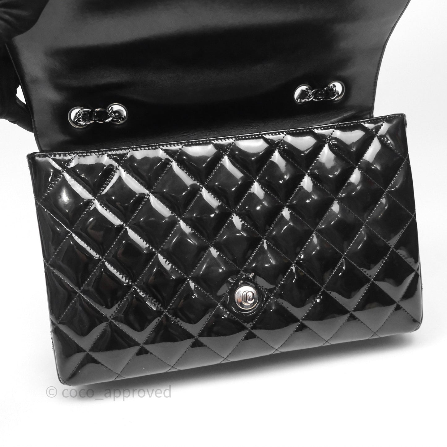 Chanel Jumbo Single Flap Black Patent Silver Hardware⁣⁣