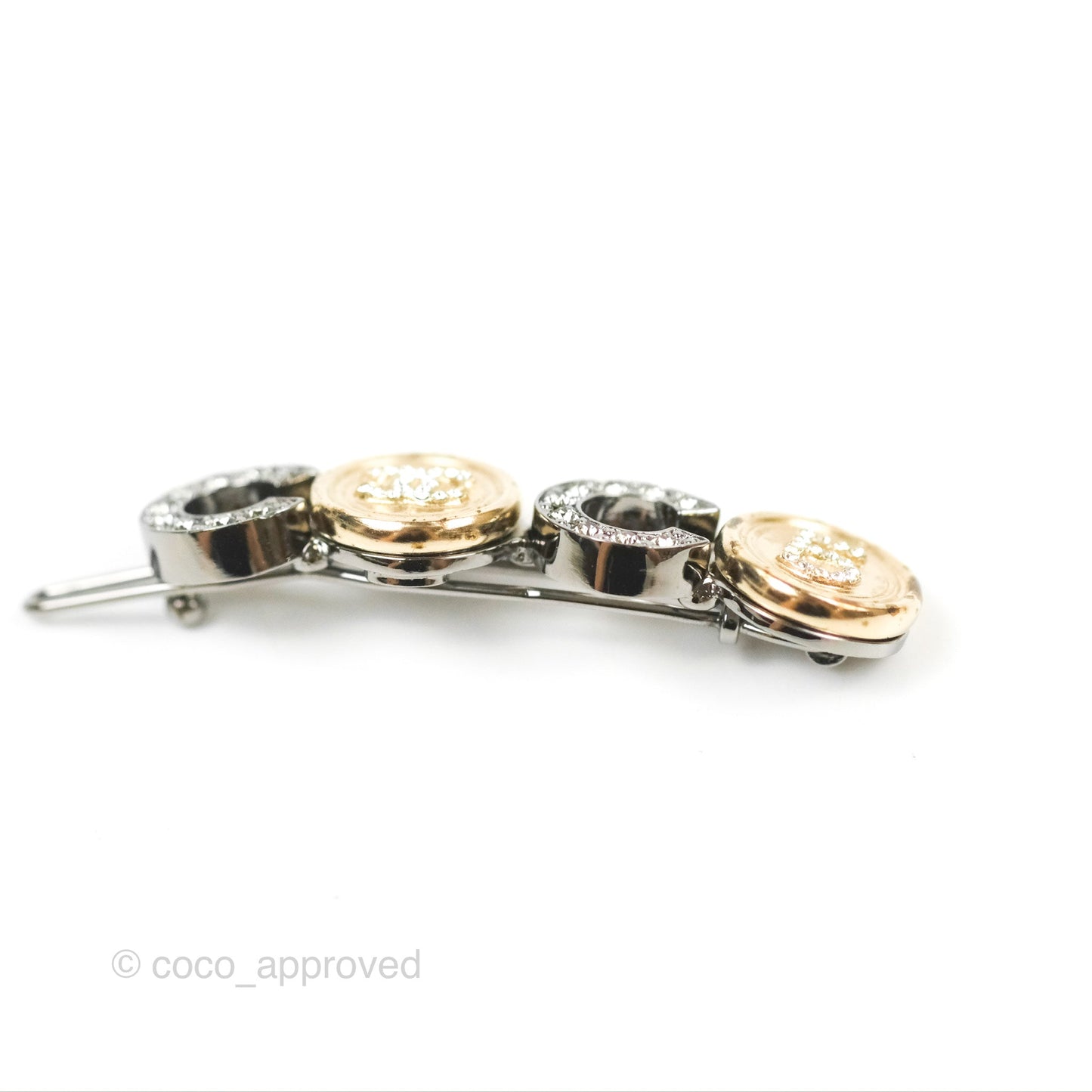 Chanel Coco CC Crystal Hair Clip Gold Tone 21S