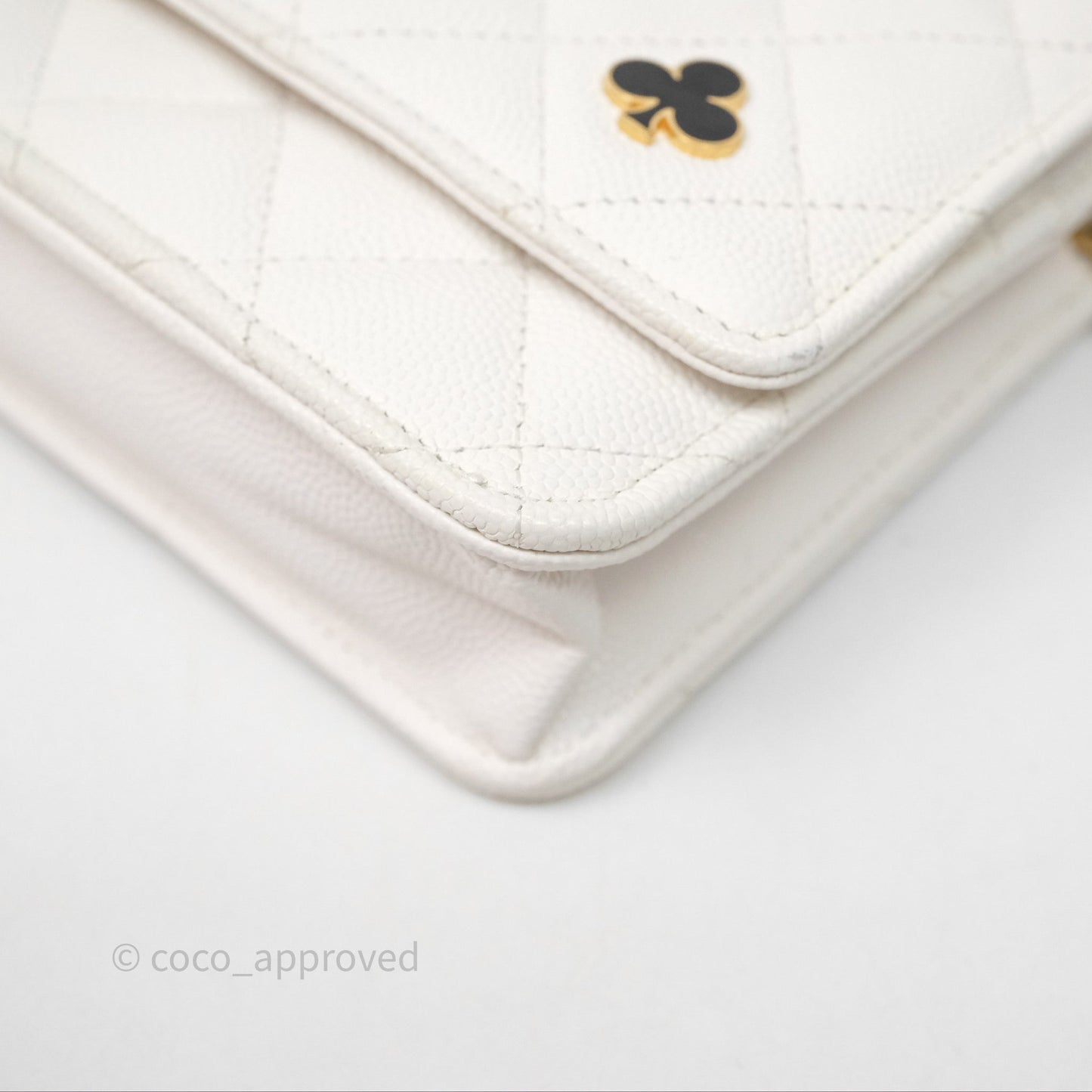 Chanel Quilted Classic Poker Wallet on Chain WOC White Caviar Gold Hardware