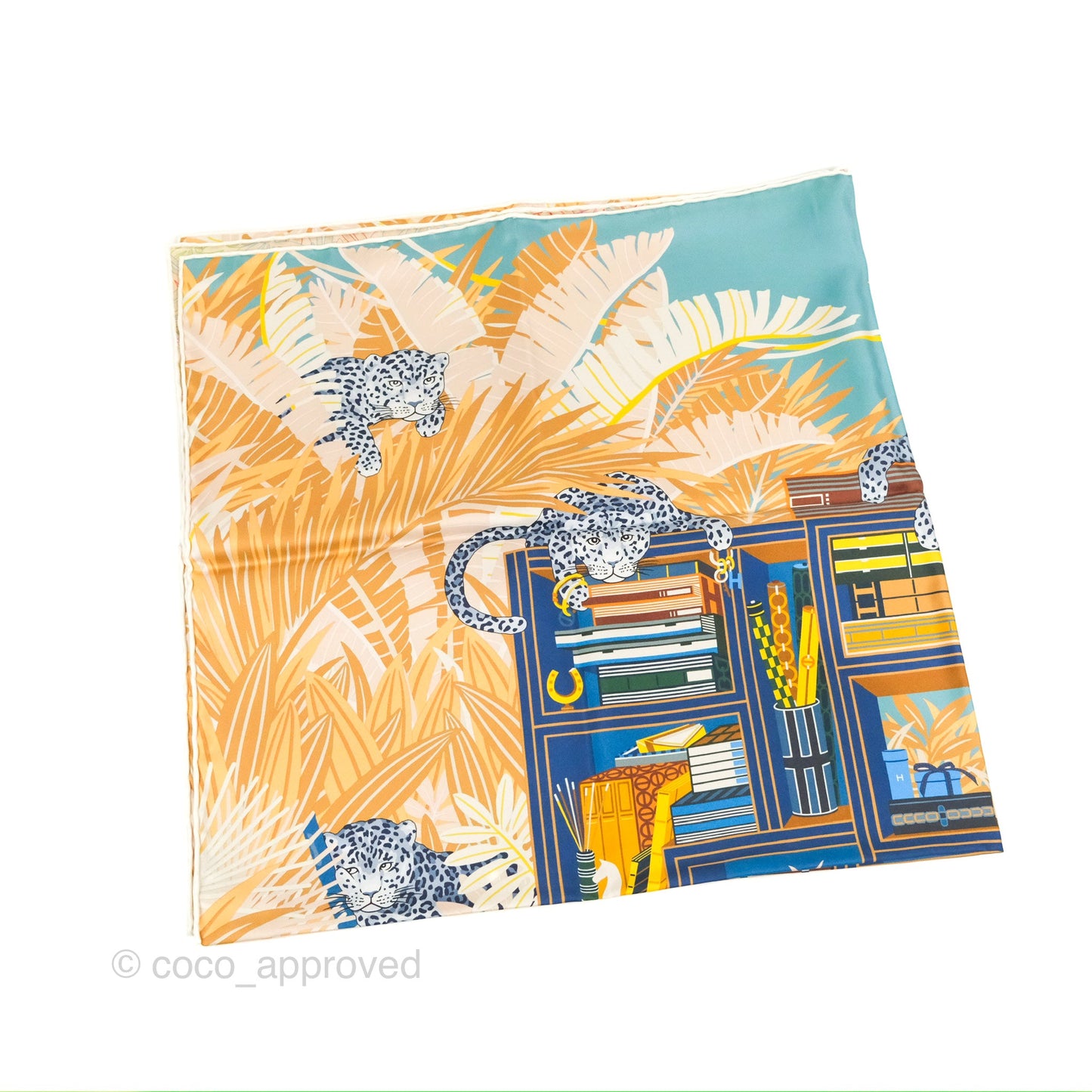 Hermès Les Douze Leopards Double Face Silk Scarf 90