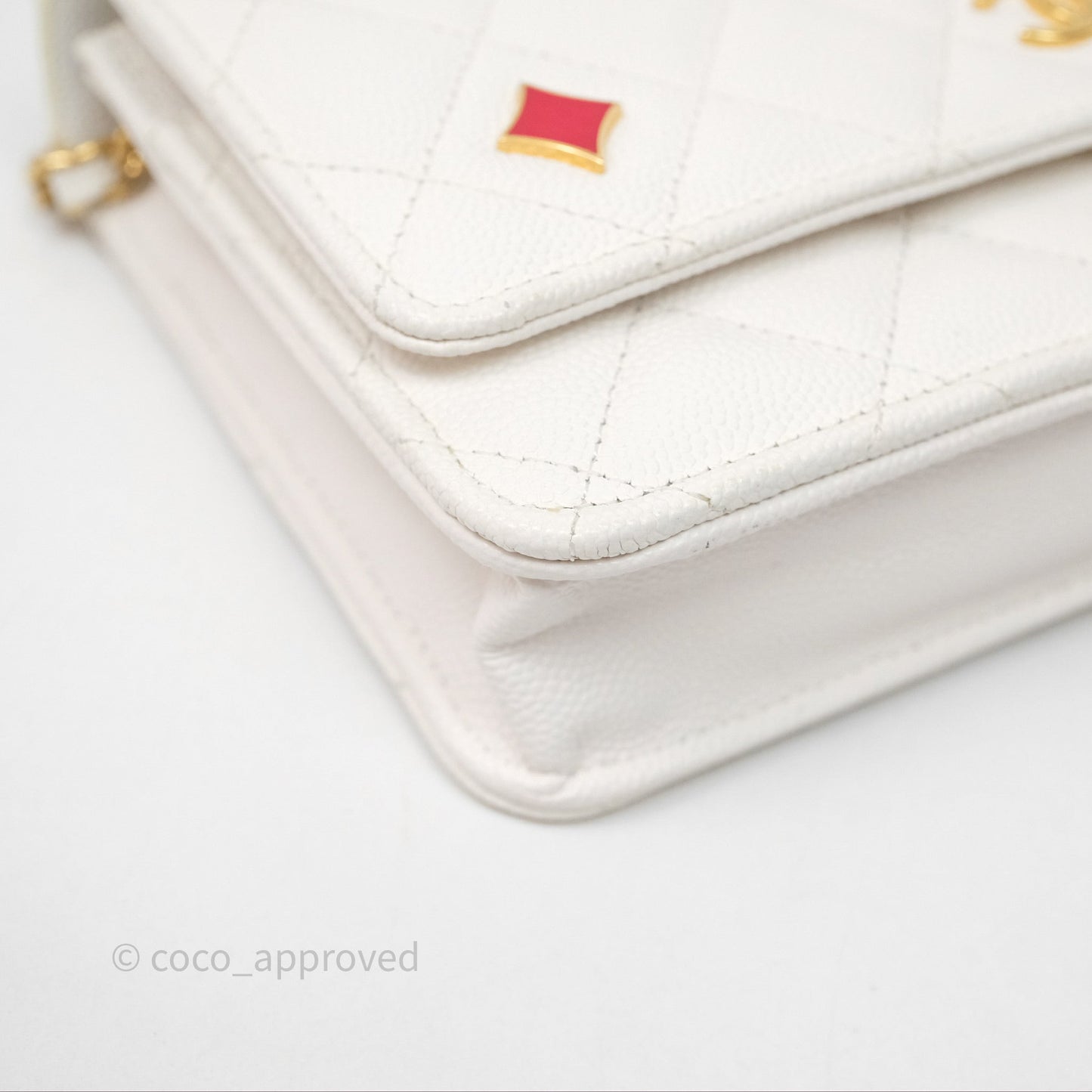 Chanel Quilted Classic Poker Wallet on Chain WOC White Caviar Gold Hardware