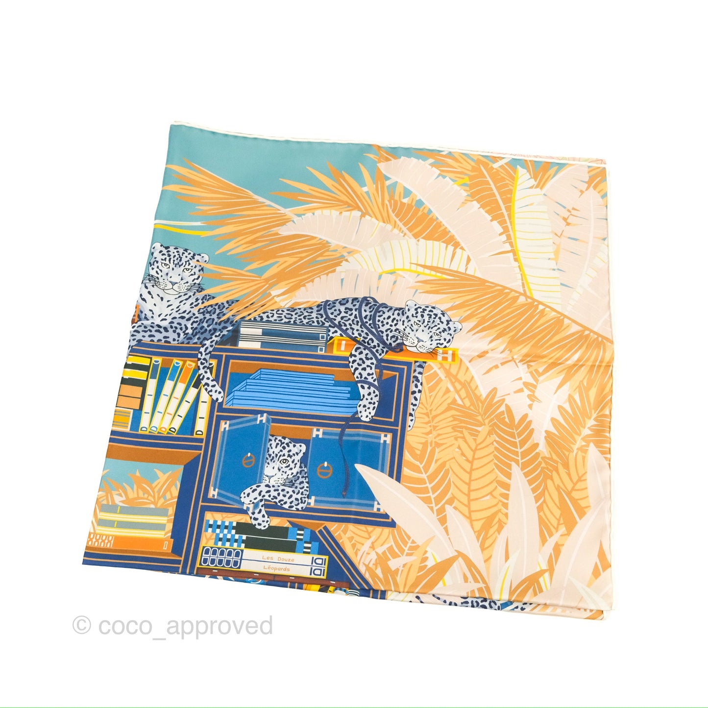 Hermès Les Douze Leopards Double Face Silk Scarf 90