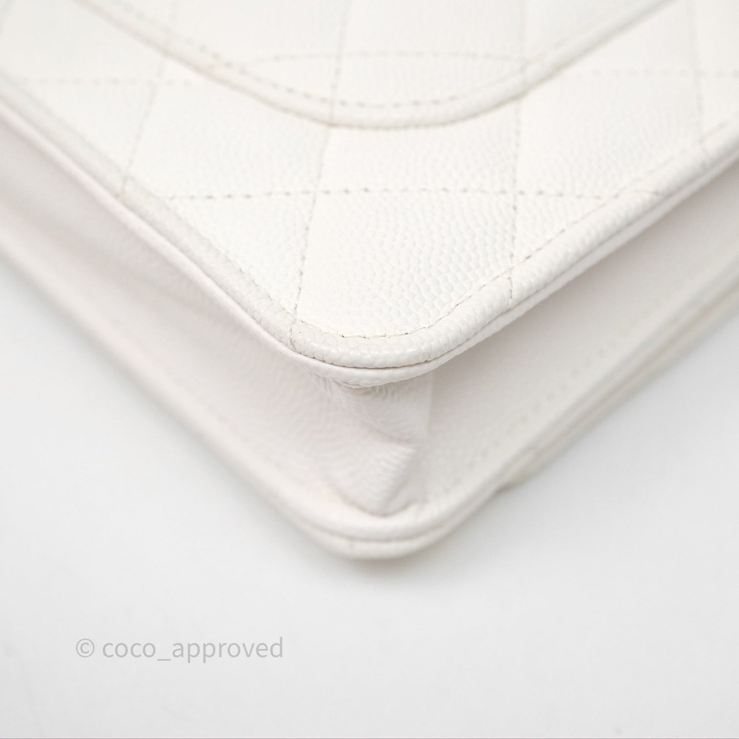 Chanel Quilted Classic Poker Wallet on Chain WOC White Caviar Gold Hardware