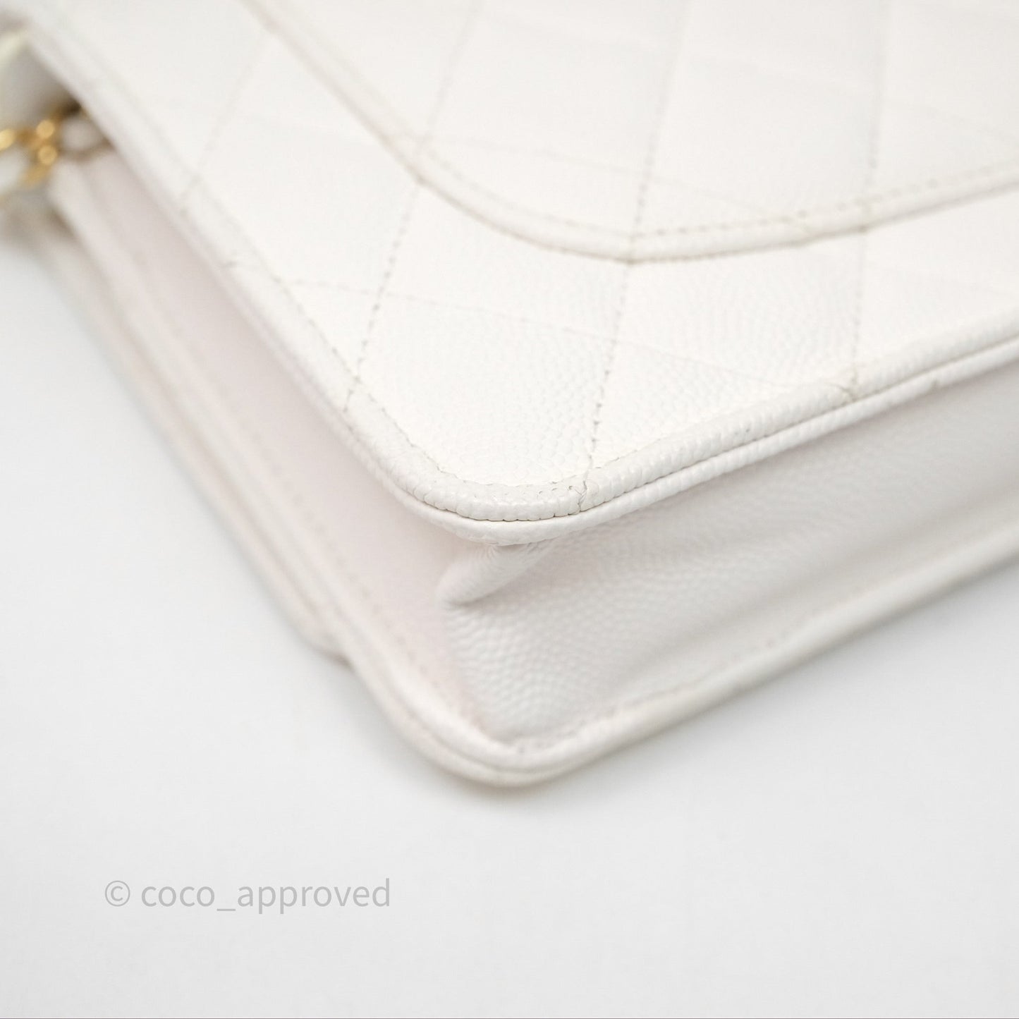 Chanel Quilted Classic Poker Wallet on Chain WOC White Caviar Gold Hardware