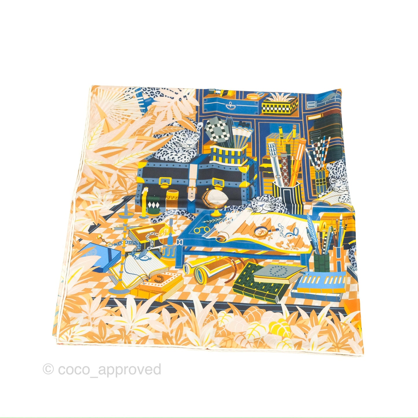 Hermès Les Douze Leopards Double Face Silk Scarf 90