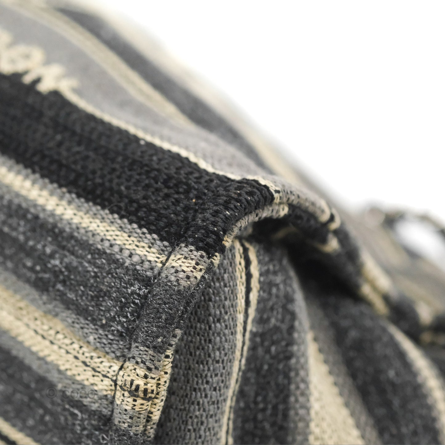 Chanel Medium Deauville Tote Stripe Navy/Grey Canvas Silver Hardware
