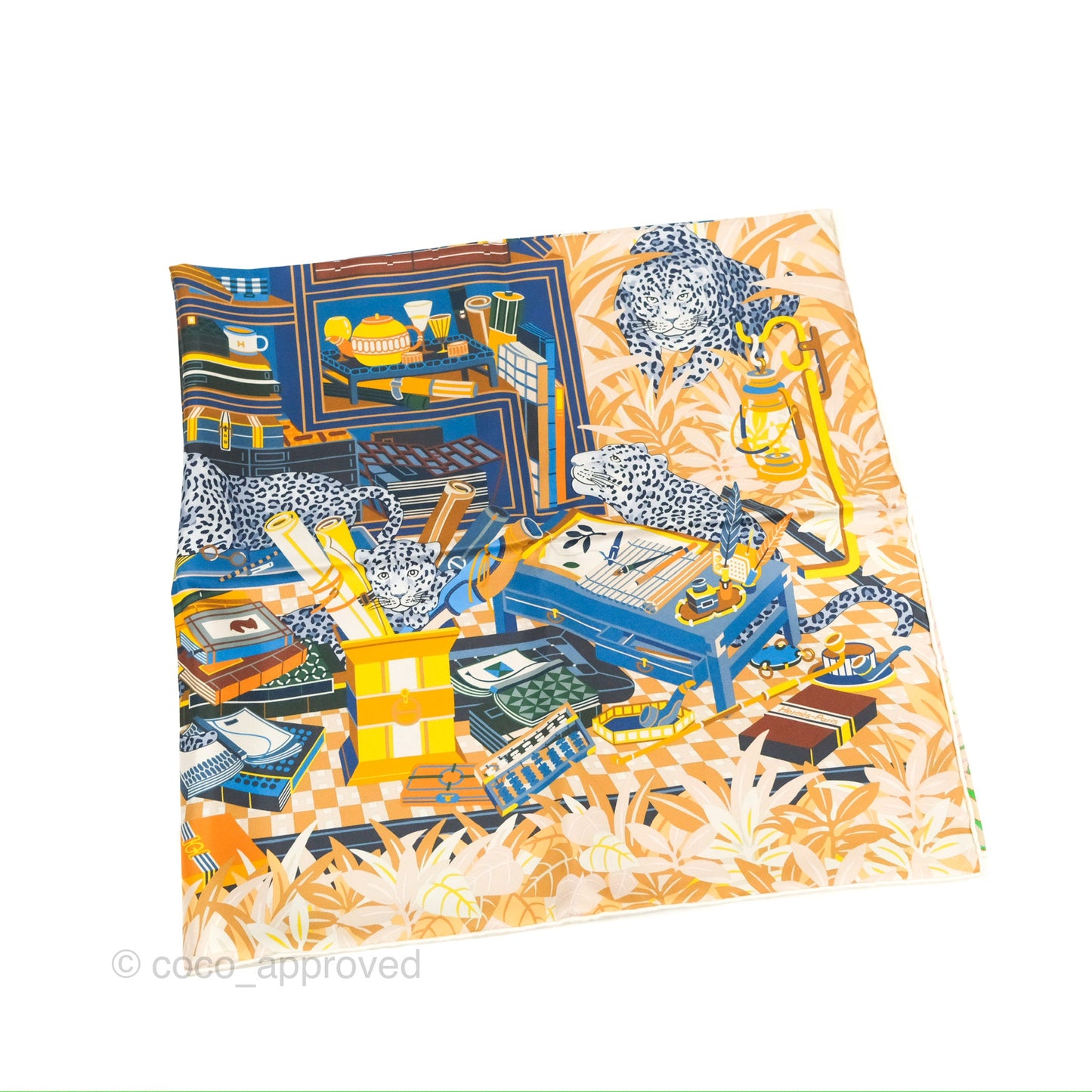 Hermès Les Douze Leopards Double Face Silk Scarf 90