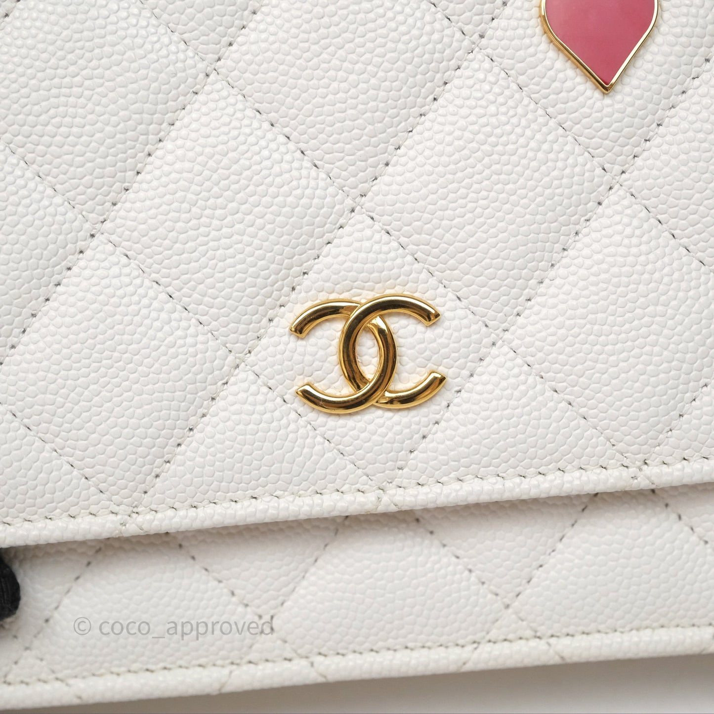 Chanel Quilted Classic Poker Wallet on Chain WOC White Caviar Gold Hardware
