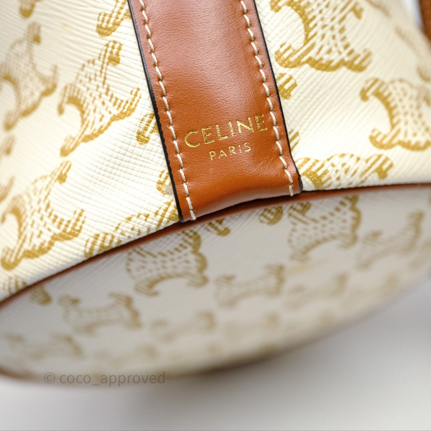 Celine Small Drawstring Bucket Bag Triomphe Canvas White Calfskin