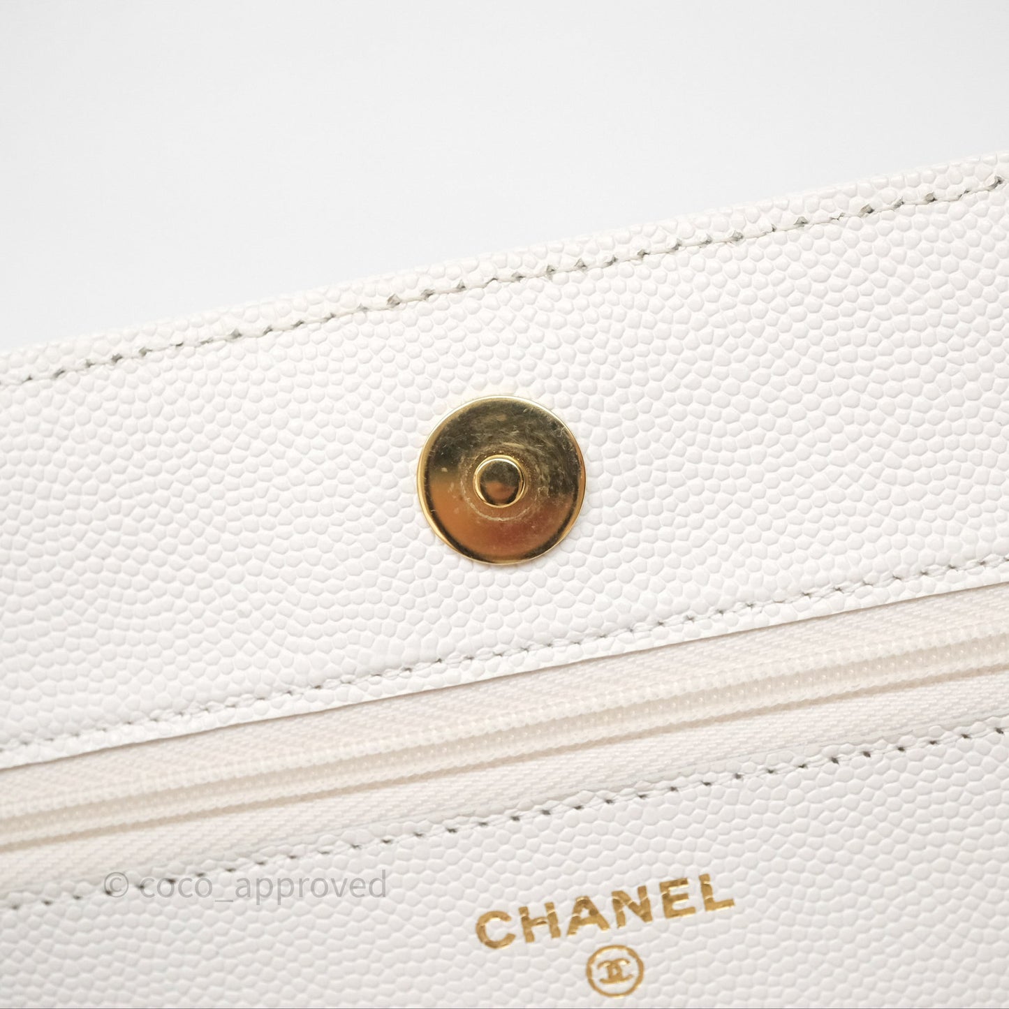 Chanel Quilted Classic Poker Wallet on Chain WOC White Caviar Gold Hardware