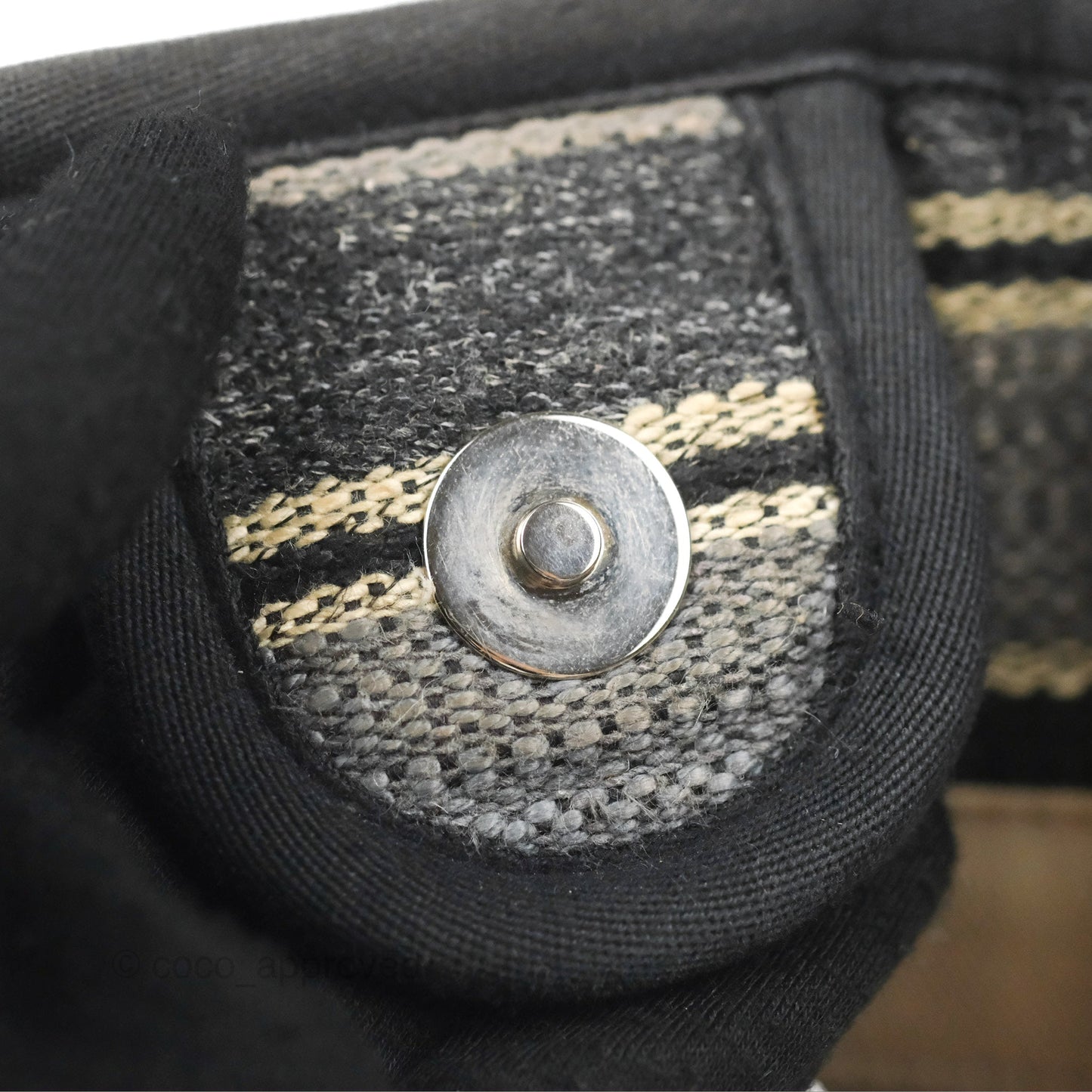 Chanel Medium Deauville Tote Stripe Navy/Grey Canvas Silver Hardware