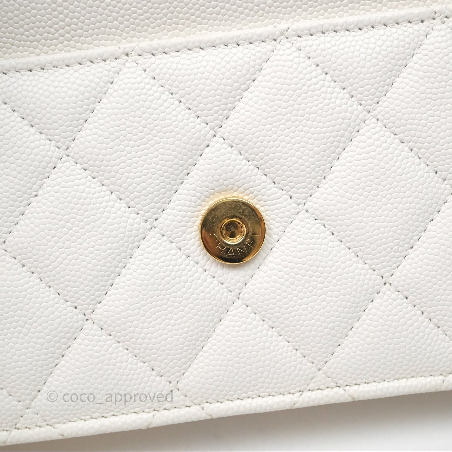 Chanel Quilted Classic Poker Wallet on Chain WOC White Caviar Gold Hardware
