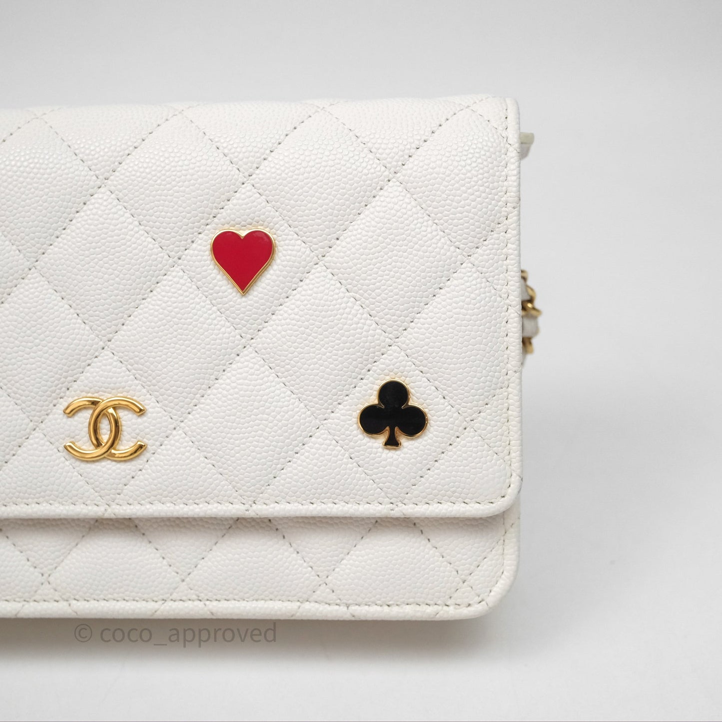 Chanel Quilted Classic Poker Wallet on Chain WOC White Caviar Gold Hardware