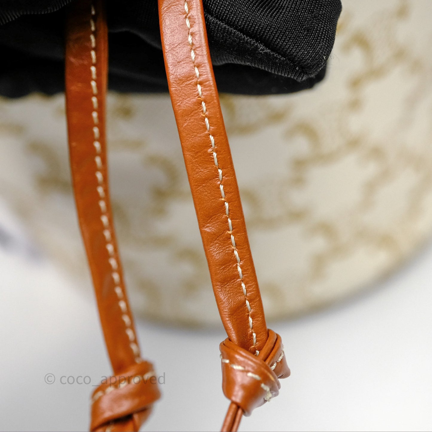 Celine Small Drawstring Bucket Bag Triomphe Canvas White Calfskin