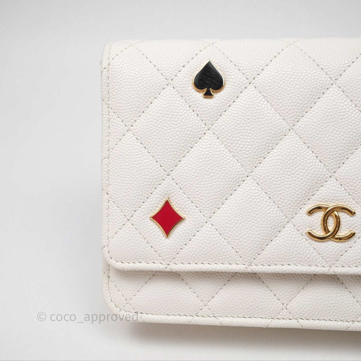 Chanel Quilted Classic Poker Wallet on Chain WOC White Caviar Gold Hardware