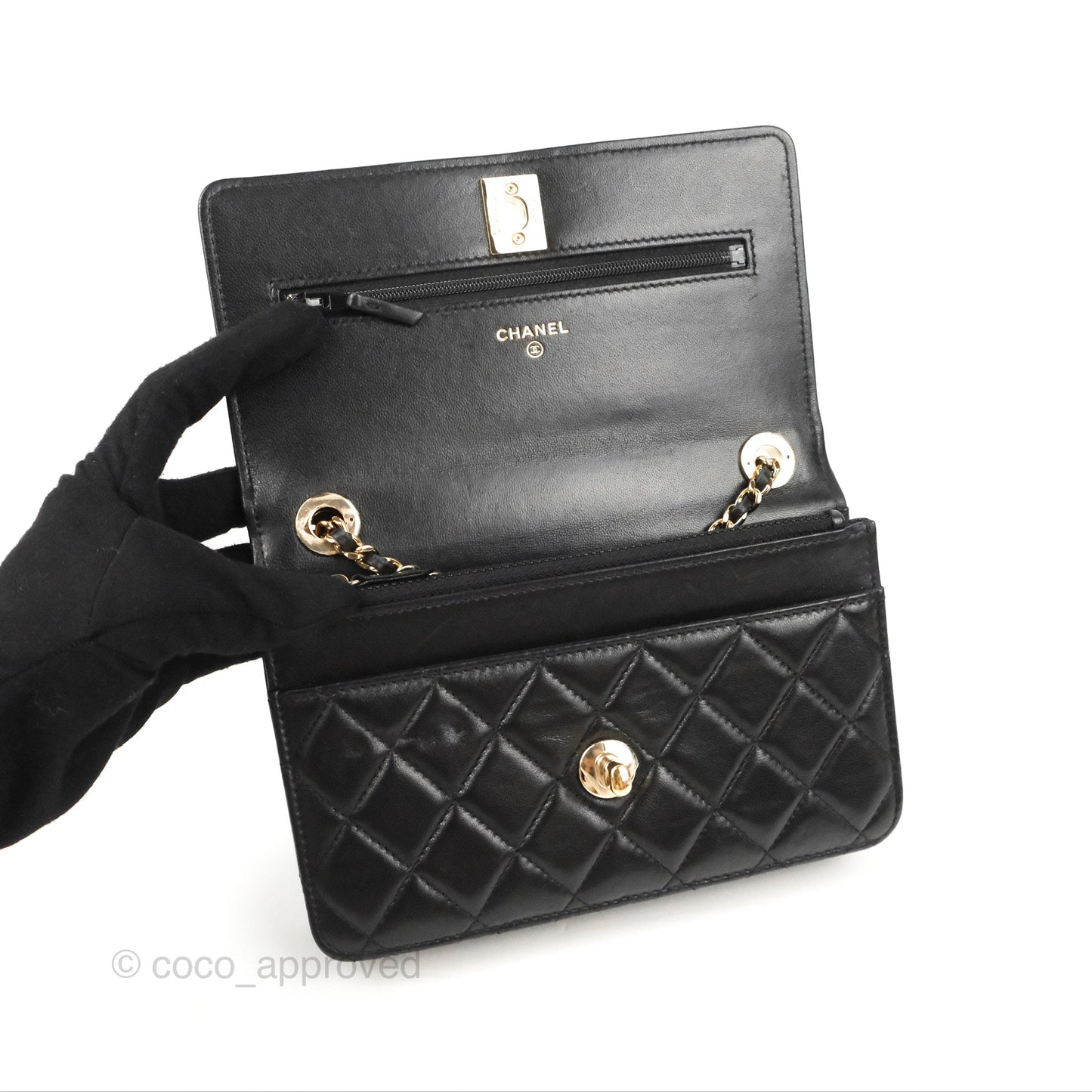 Chanel Quilted Trendy CC Wallet on Chain WOC Black Lambskin Gold Hardware