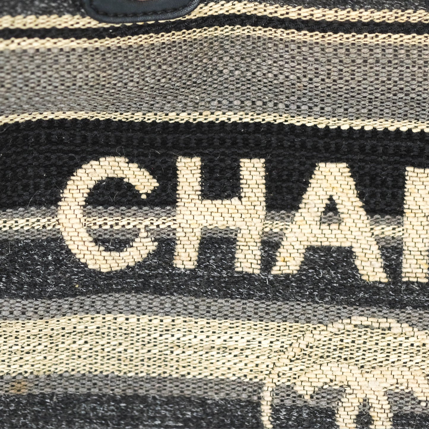 Chanel Medium Deauville Tote Stripe Navy/Grey Canvas Silver Hardware