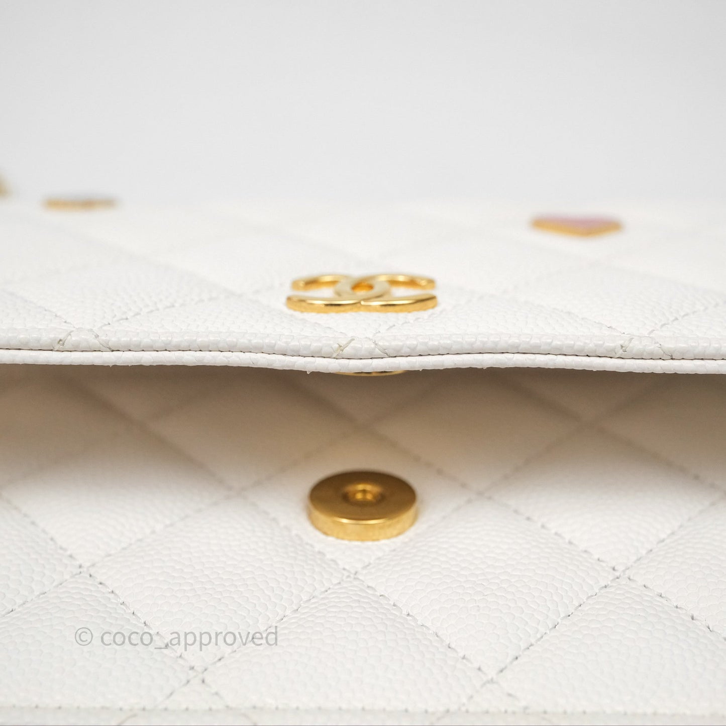 Chanel Quilted Classic Poker Wallet on Chain WOC White Caviar Gold Hardware