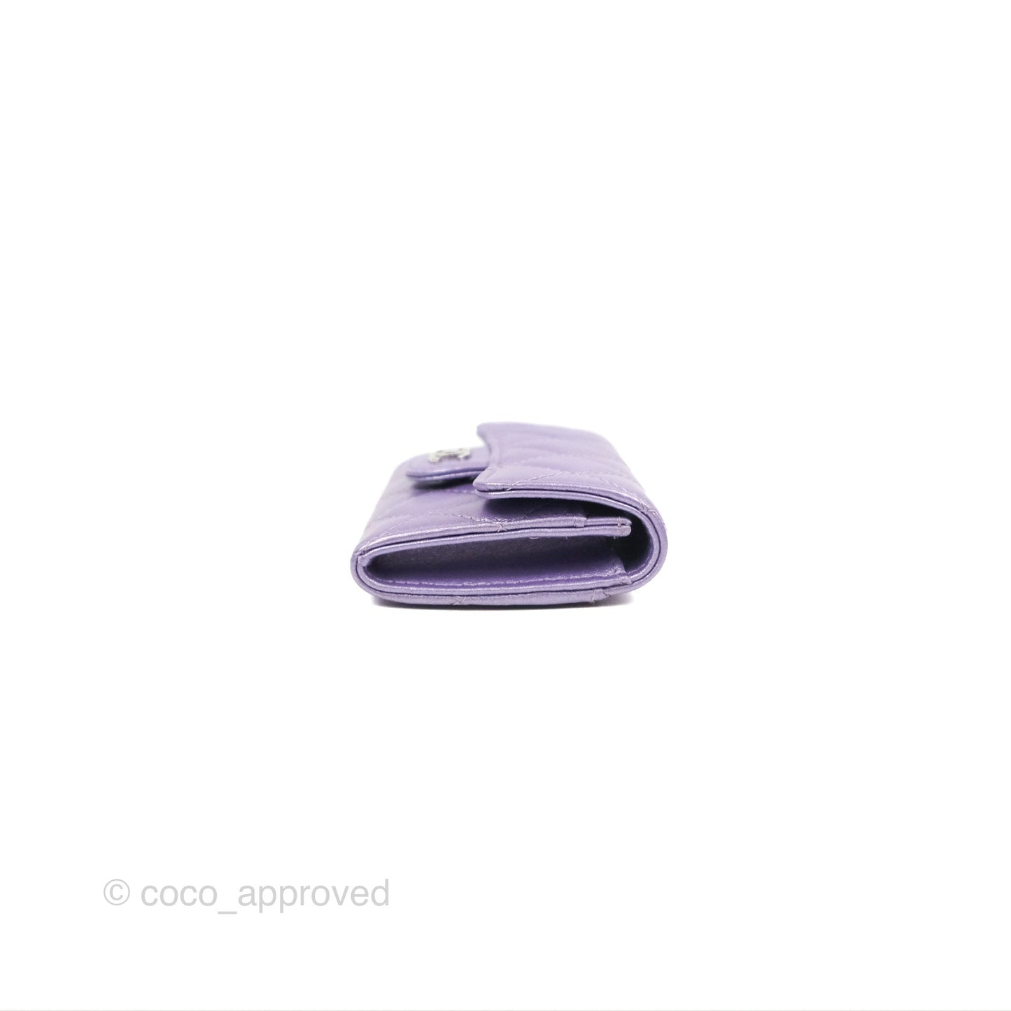 Chanel Classic Flap Card Holder Quilted Iridescent Purple Lambskin Silver Hardware