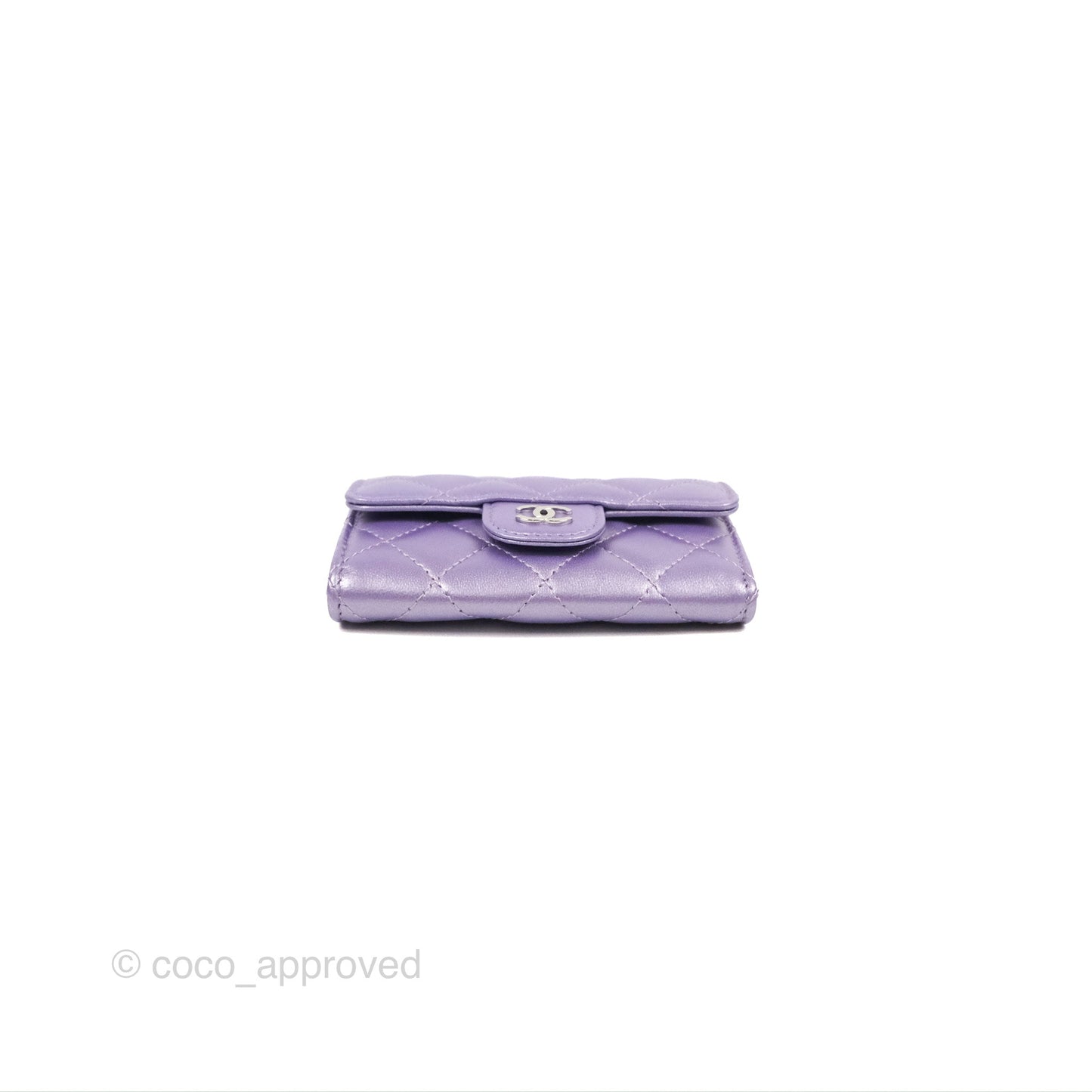 Chanel Classic Flap Card Holder Quilted Iridescent Purple Lambskin Silver Hardware