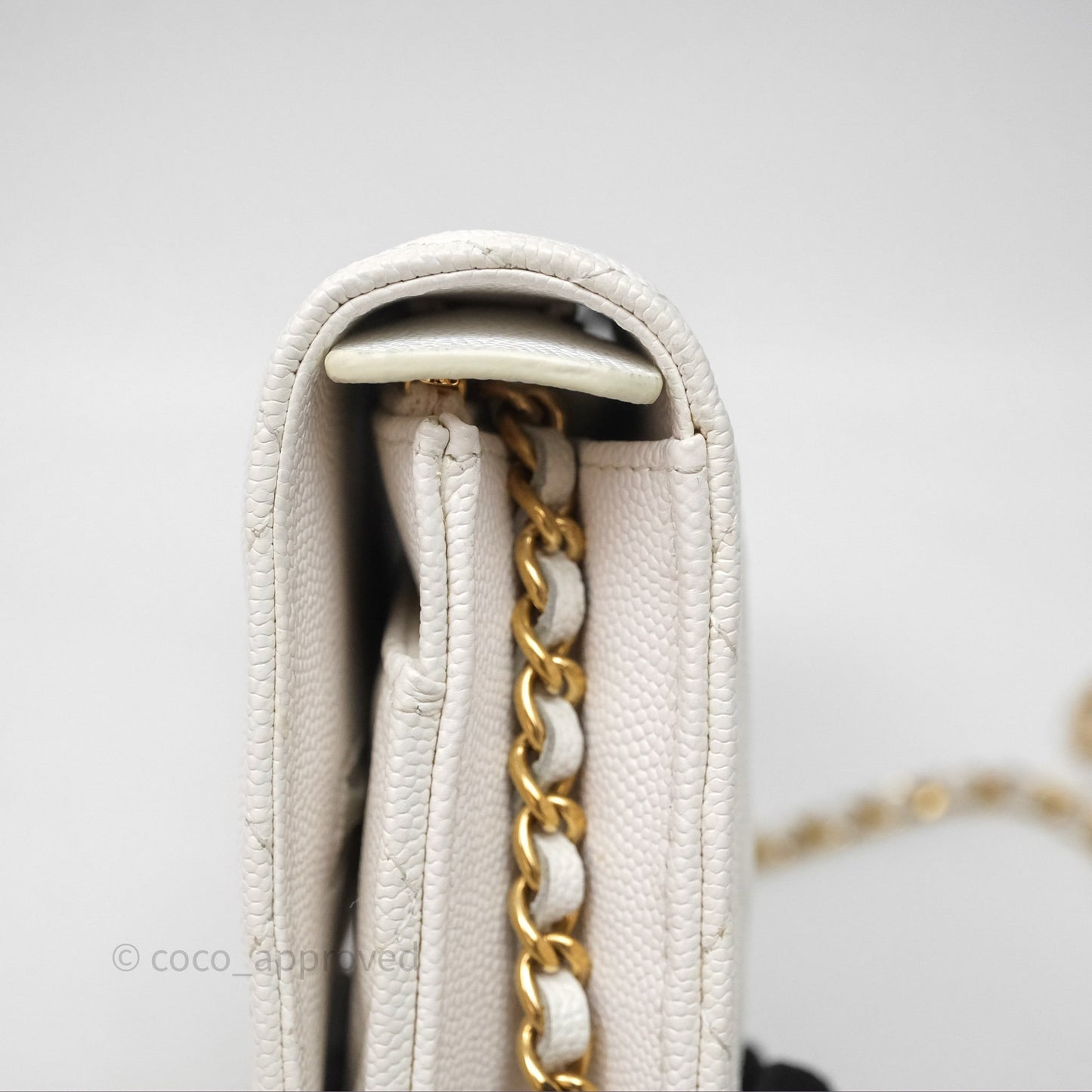 Chanel Quilted Classic Poker Wallet on Chain WOC White Caviar Gold Hardware