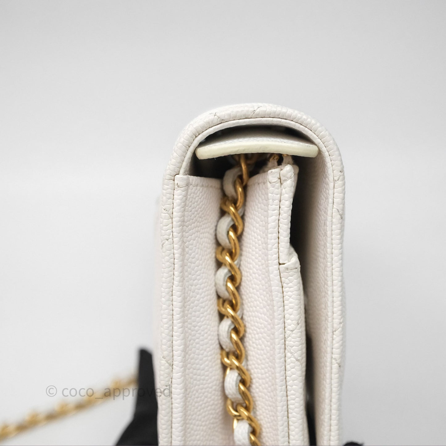 Chanel Quilted Classic Poker Wallet on Chain WOC White Caviar Gold Hardware
