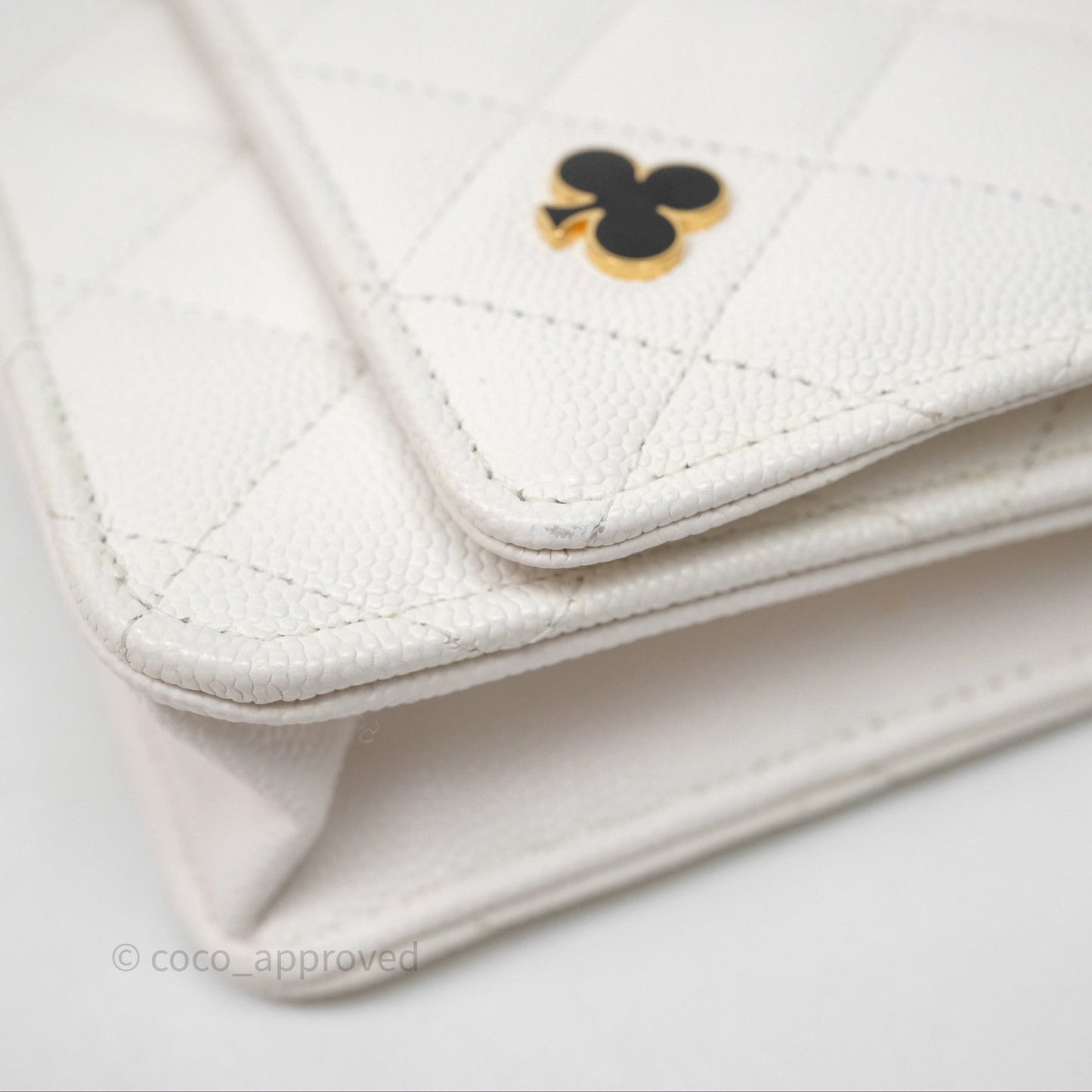 Chanel Quilted Classic Poker Wallet on Chain WOC White Caviar Gold Hardware