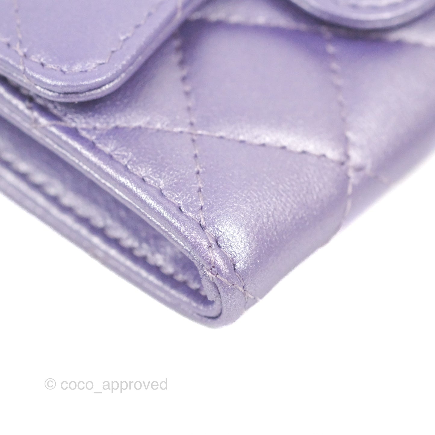 Chanel Classic Flap Card Holder Quilted Iridescent Purple Lambskin Silver Hardware