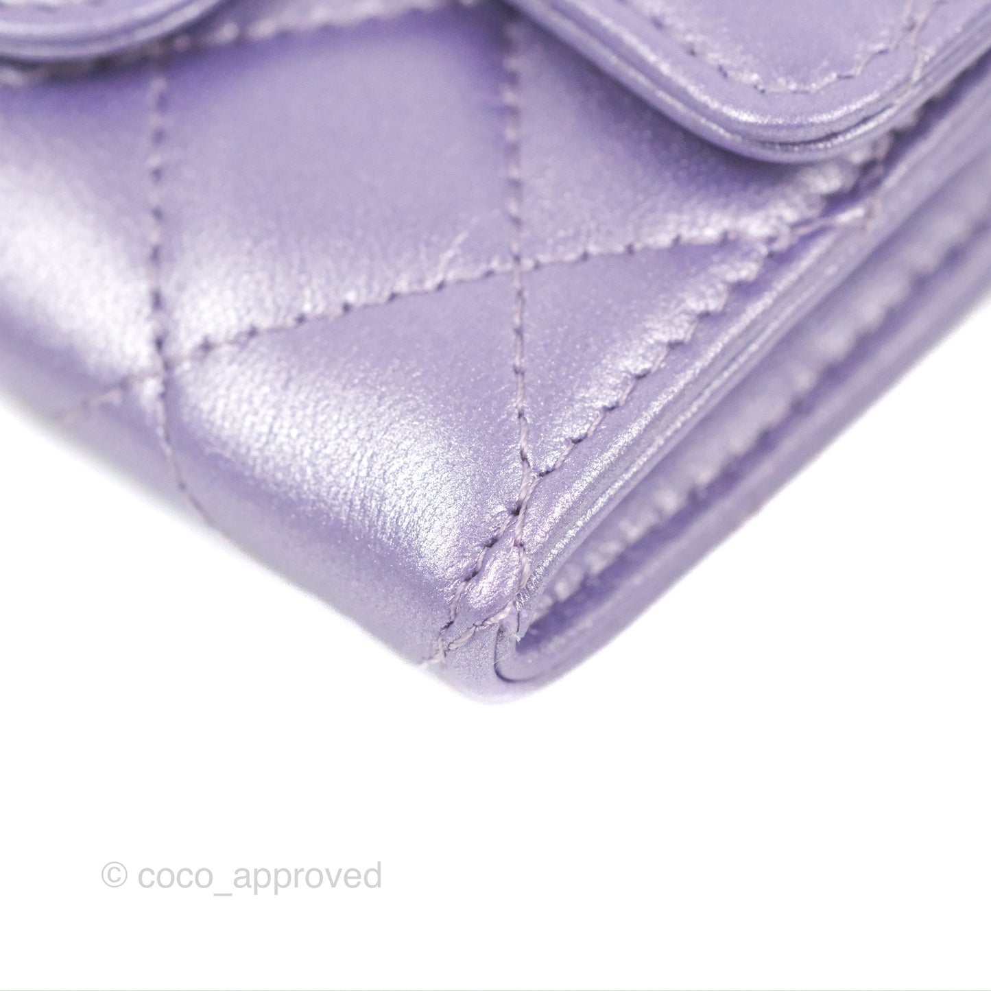 Chanel Classic Flap Card Holder Quilted Iridescent Purple Lambskin Silver Hardware