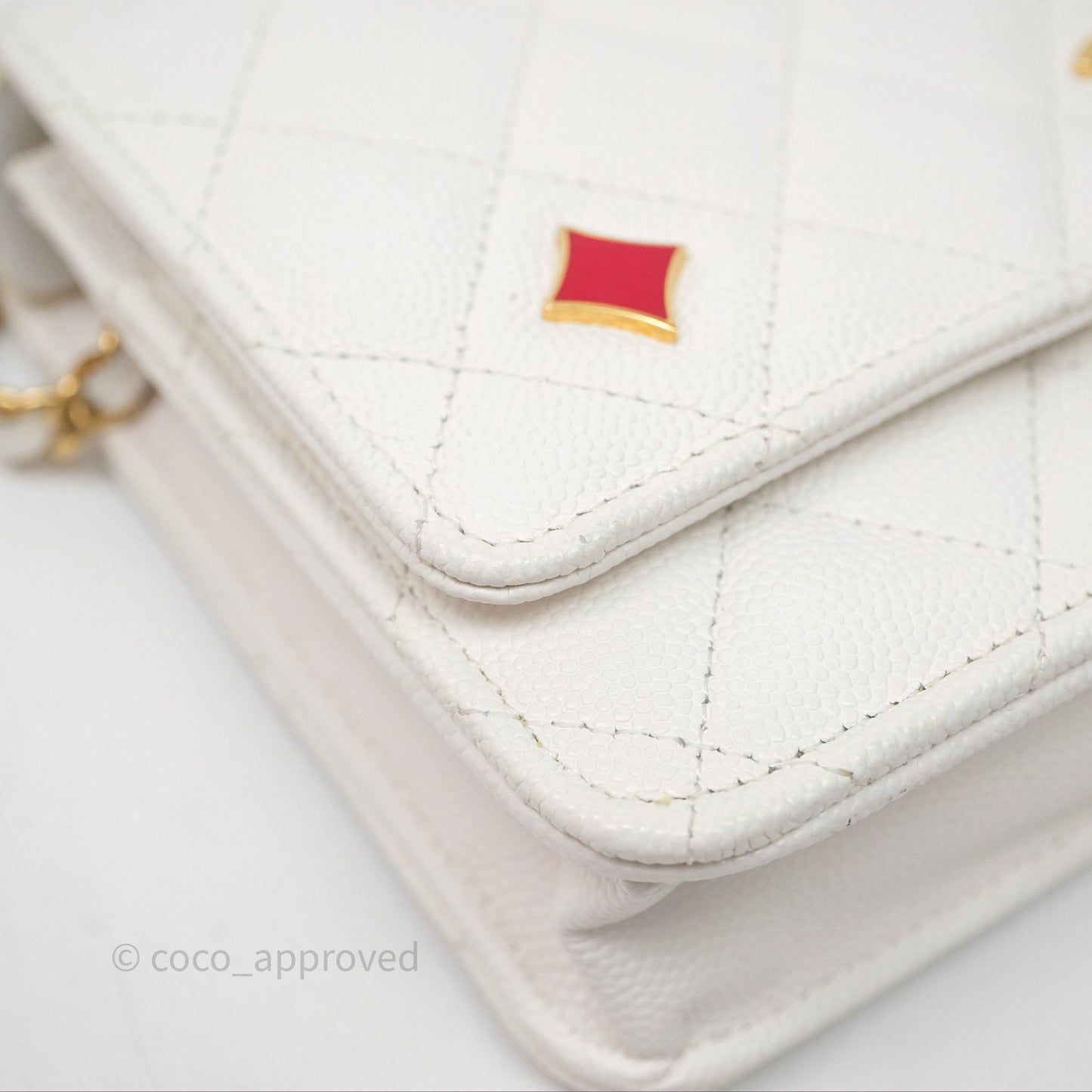 Chanel Quilted Classic Poker Wallet on Chain WOC White Caviar Gold Hardware