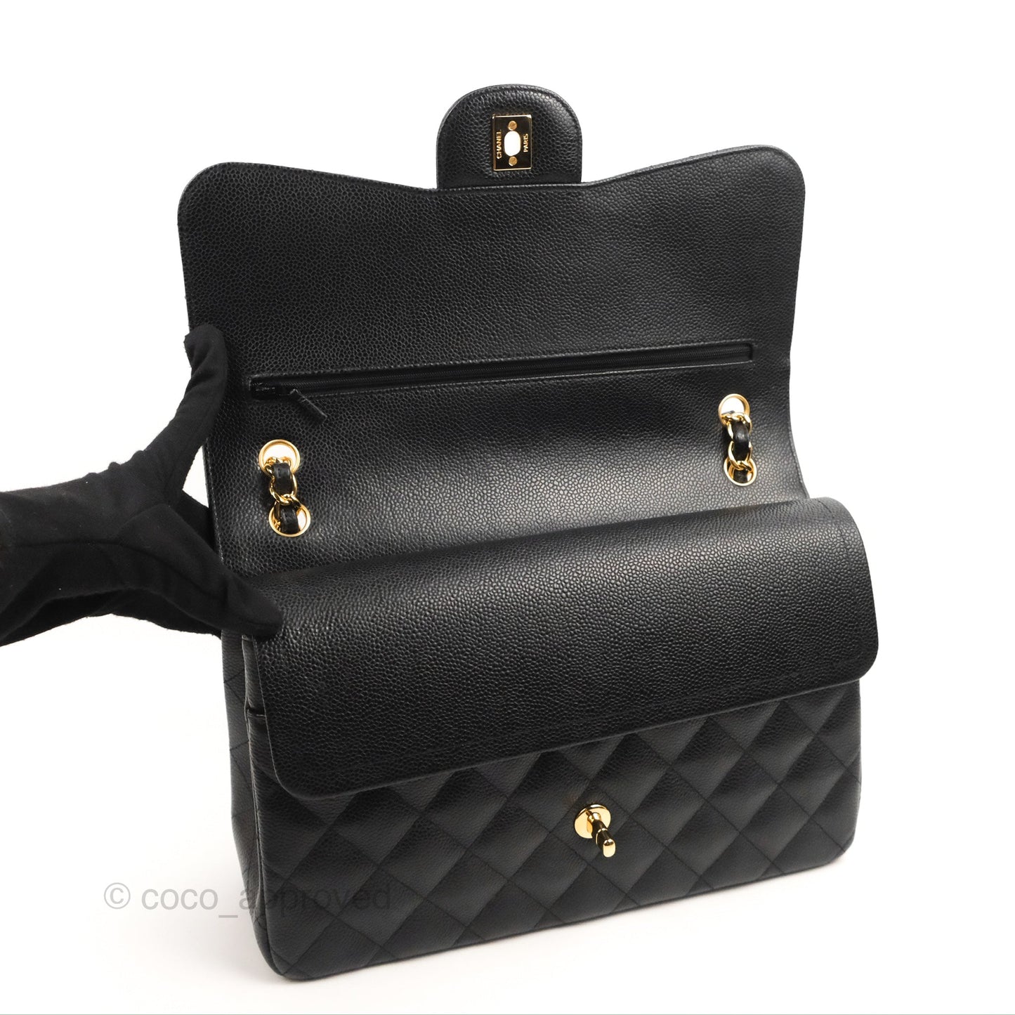 Chanel Jumbo Double Flap Black Caviar Gold Hardware⁣⁣