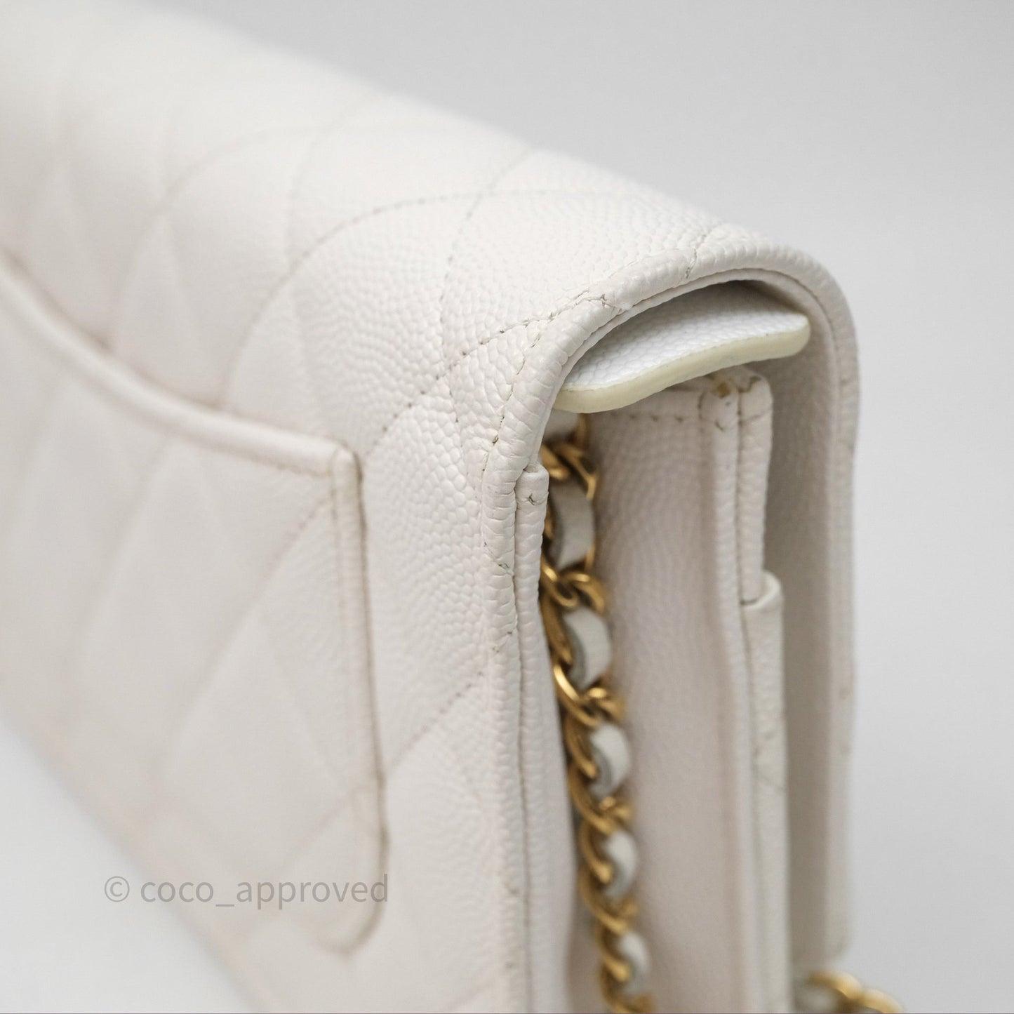 Chanel Quilted Classic Poker Wallet on Chain WOC White Caviar Gold Hardware