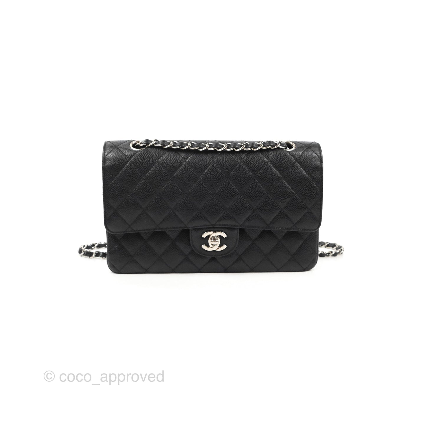 Chanel Classic M/L Medium Flap Quilted Black Caviar Silver Hardware