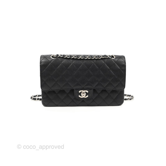 Chanel Classic M/L Medium Flap Quilted Black Caviar Silver Hardware