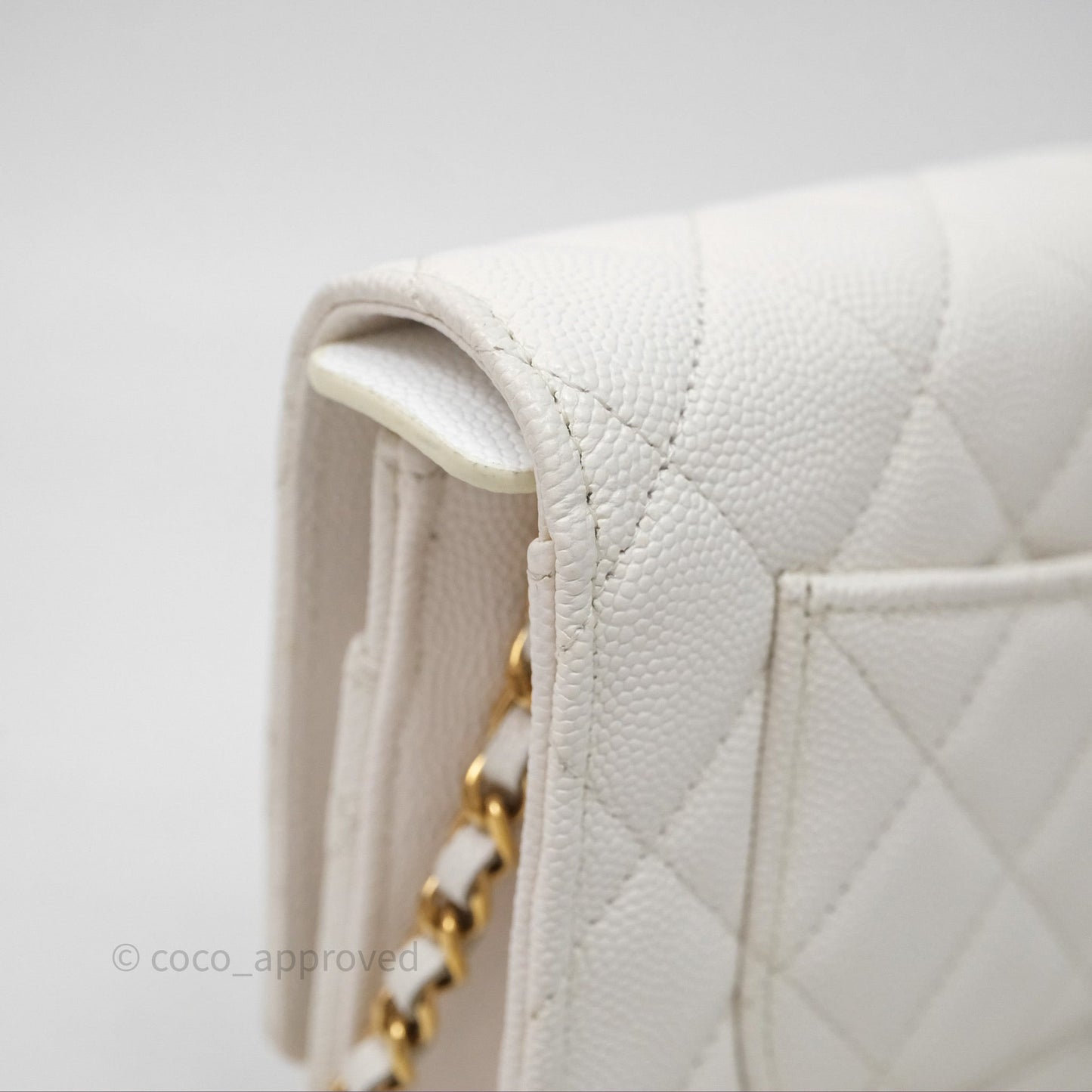 Chanel Quilted Classic Poker Wallet on Chain WOC White Caviar Gold Hardware