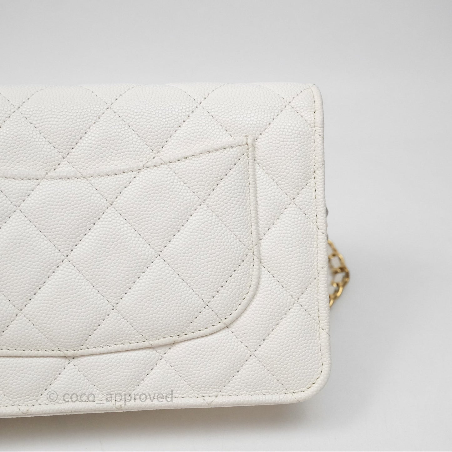 Chanel Quilted Classic Poker Wallet on Chain WOC White Caviar Gold Hardware
