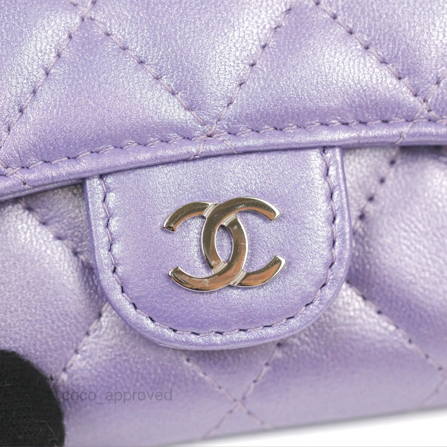 Chanel Classic Flap Card Holder Quilted Iridescent Purple Lambskin Silver Hardware