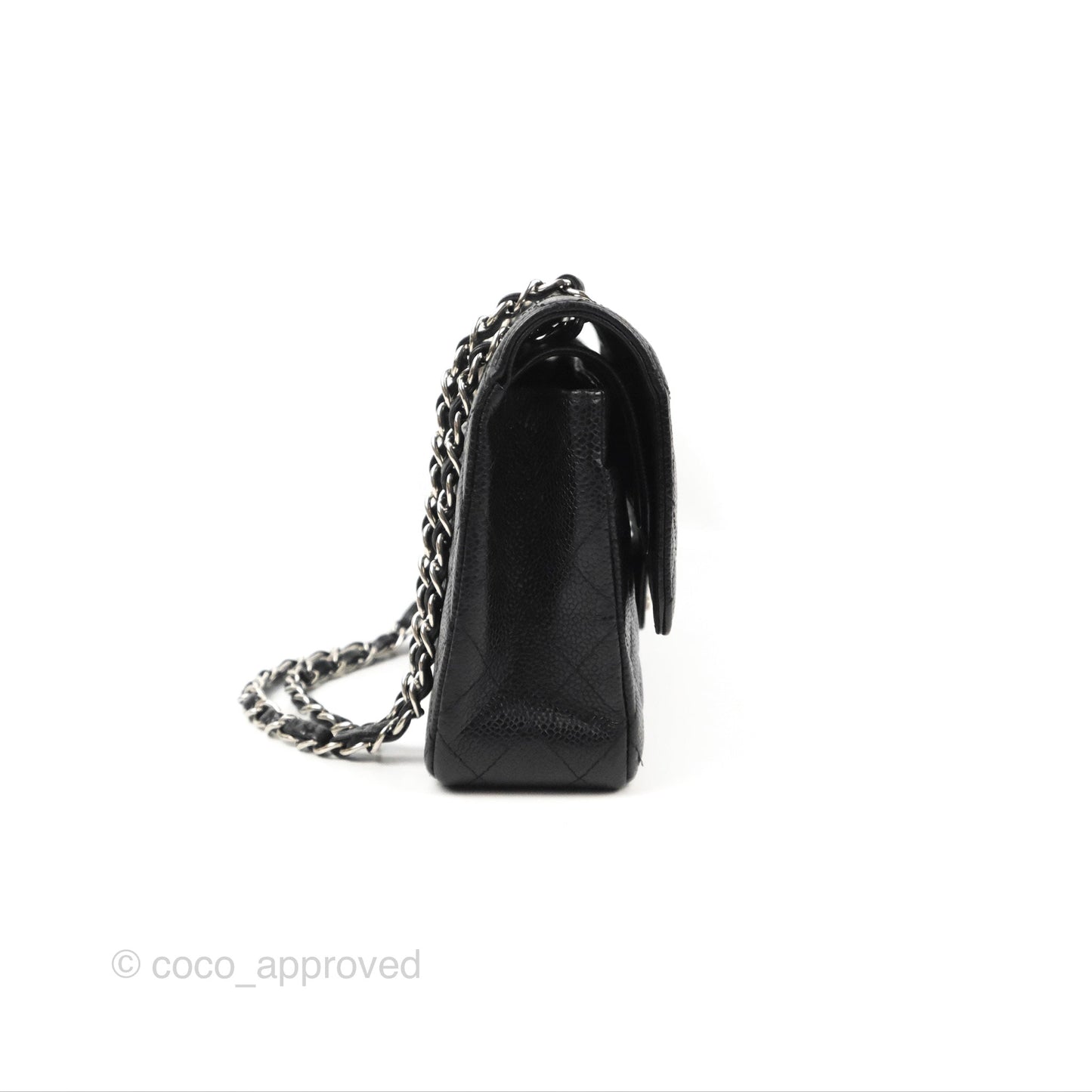Chanel Classic M/L Medium Flap Quilted Black Caviar Silver Hardware