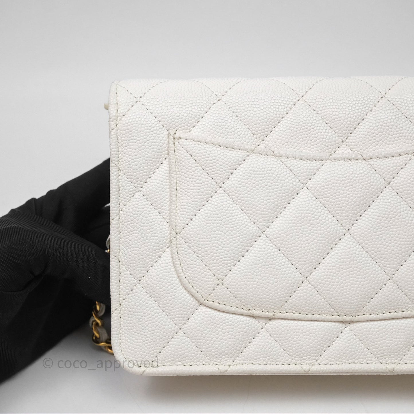 Chanel Quilted Classic Poker Wallet on Chain WOC White Caviar Gold Hardware