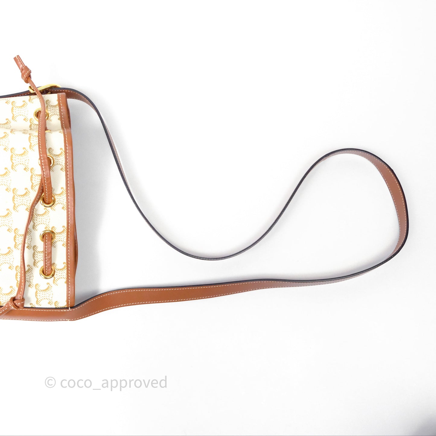 Celine Small Drawstring Bucket Bag Triomphe Canvas White Calfskin