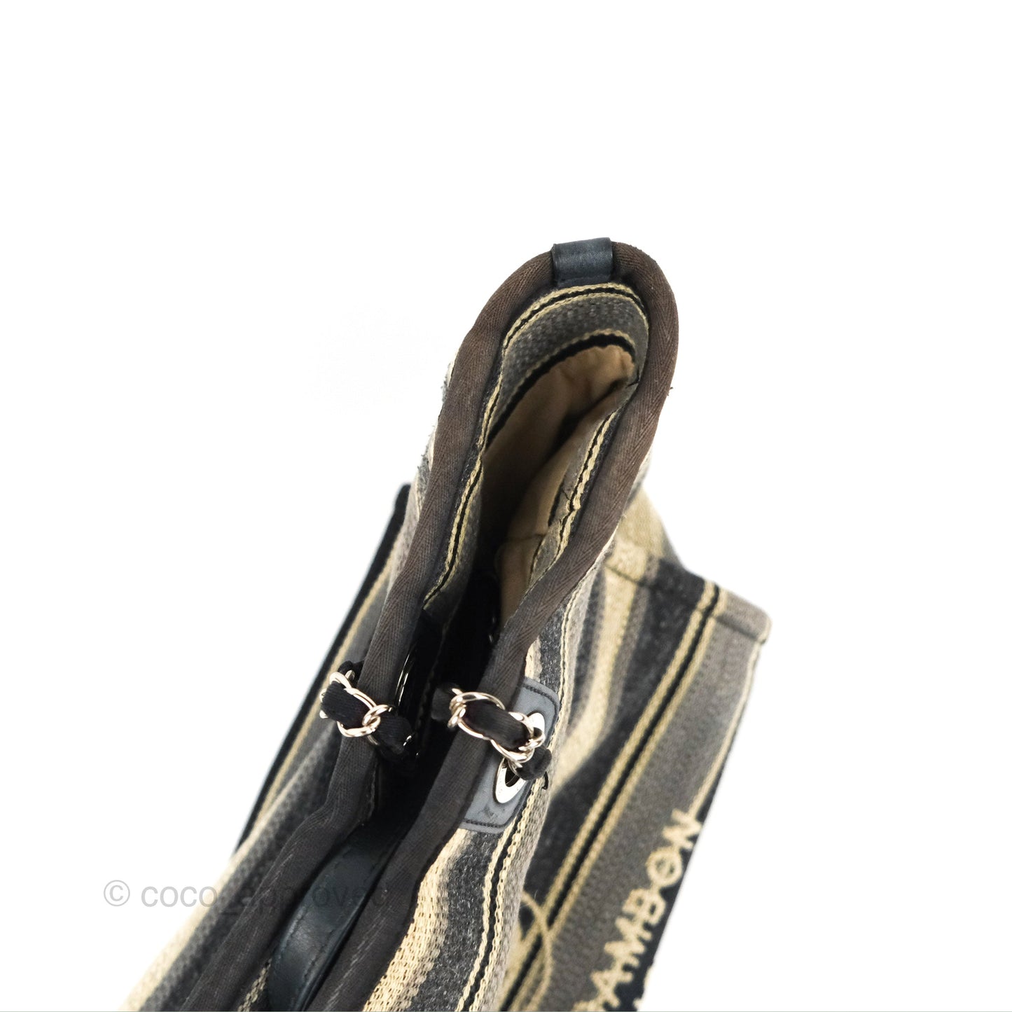 Chanel Medium Deauville Tote Stripe Navy/Grey Canvas Silver Hardware