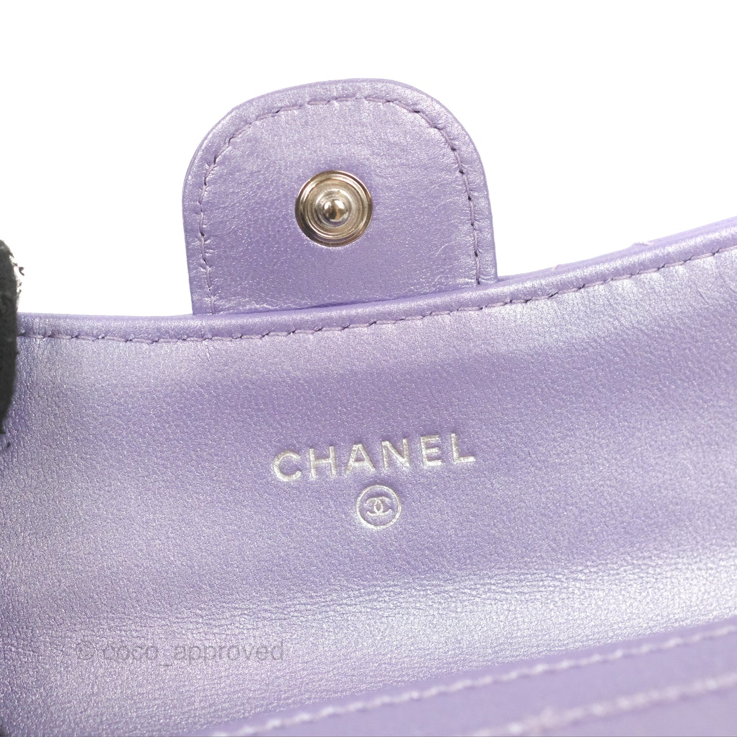 Chanel Classic Flap Card Holder Quilted Iridescent Purple Lambskin Silver Hardware