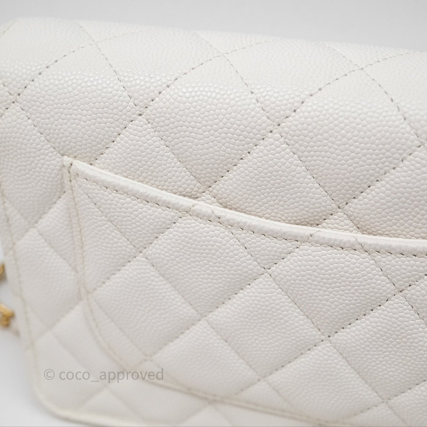 Chanel Quilted Classic Poker Wallet on Chain WOC White Caviar Gold Hardware