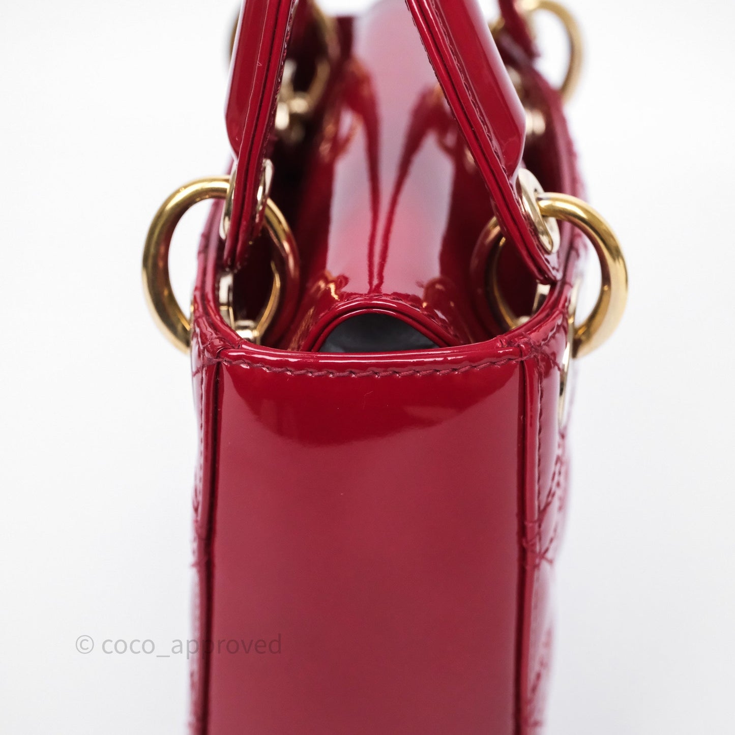 Dior Mini Lady Dior Red Cannage Patent Gold Hardware