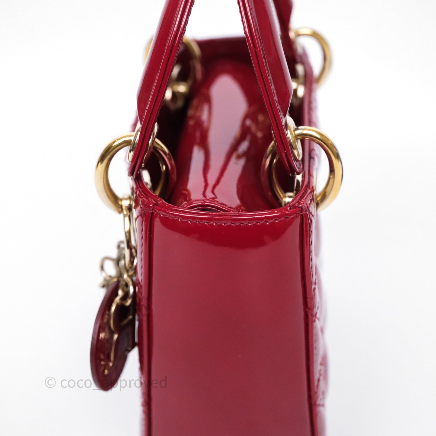 Dior Mini Lady Dior Red Cannage Patent Gold Hardware