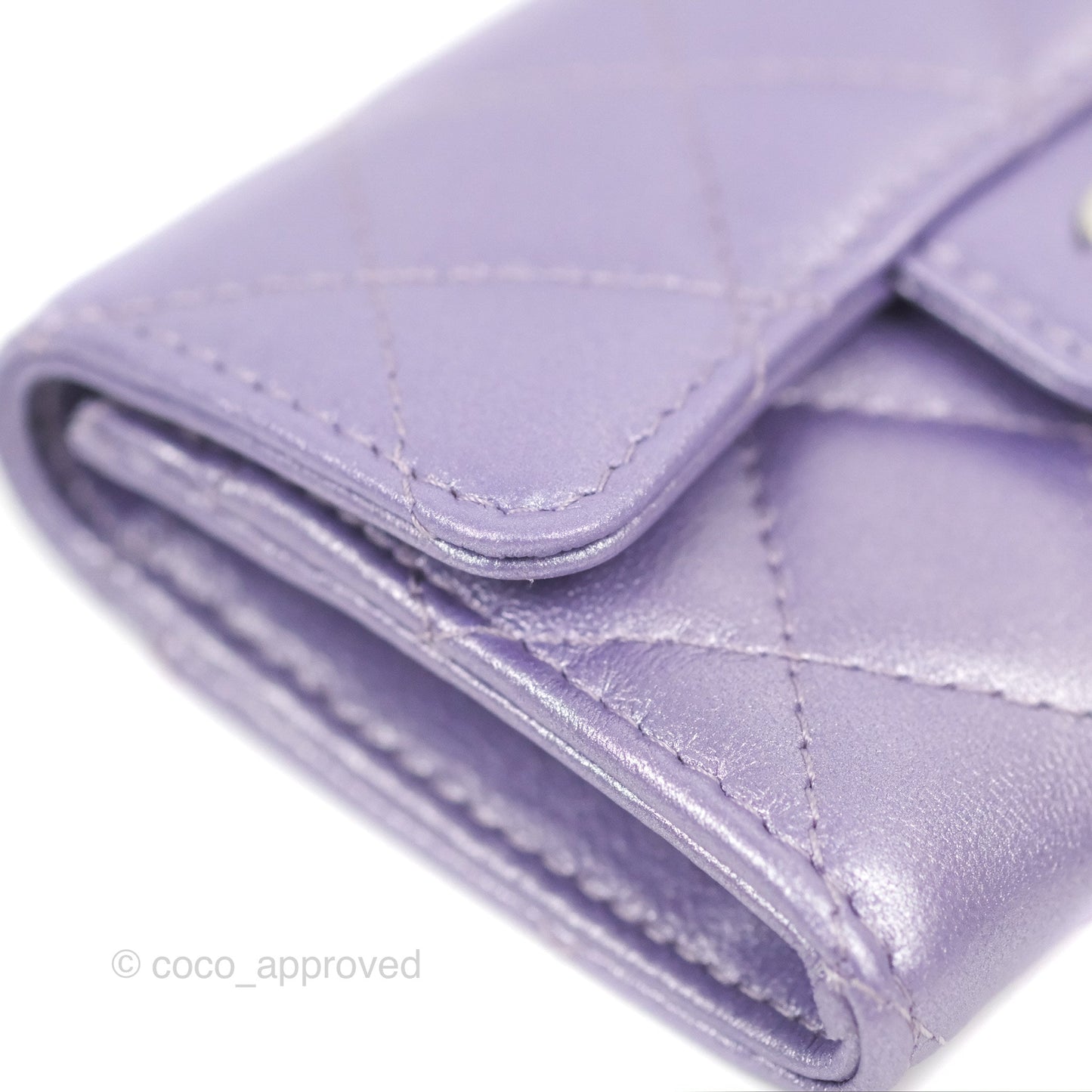 Chanel Classic Flap Card Holder Quilted Iridescent Purple Lambskin Silver Hardware
