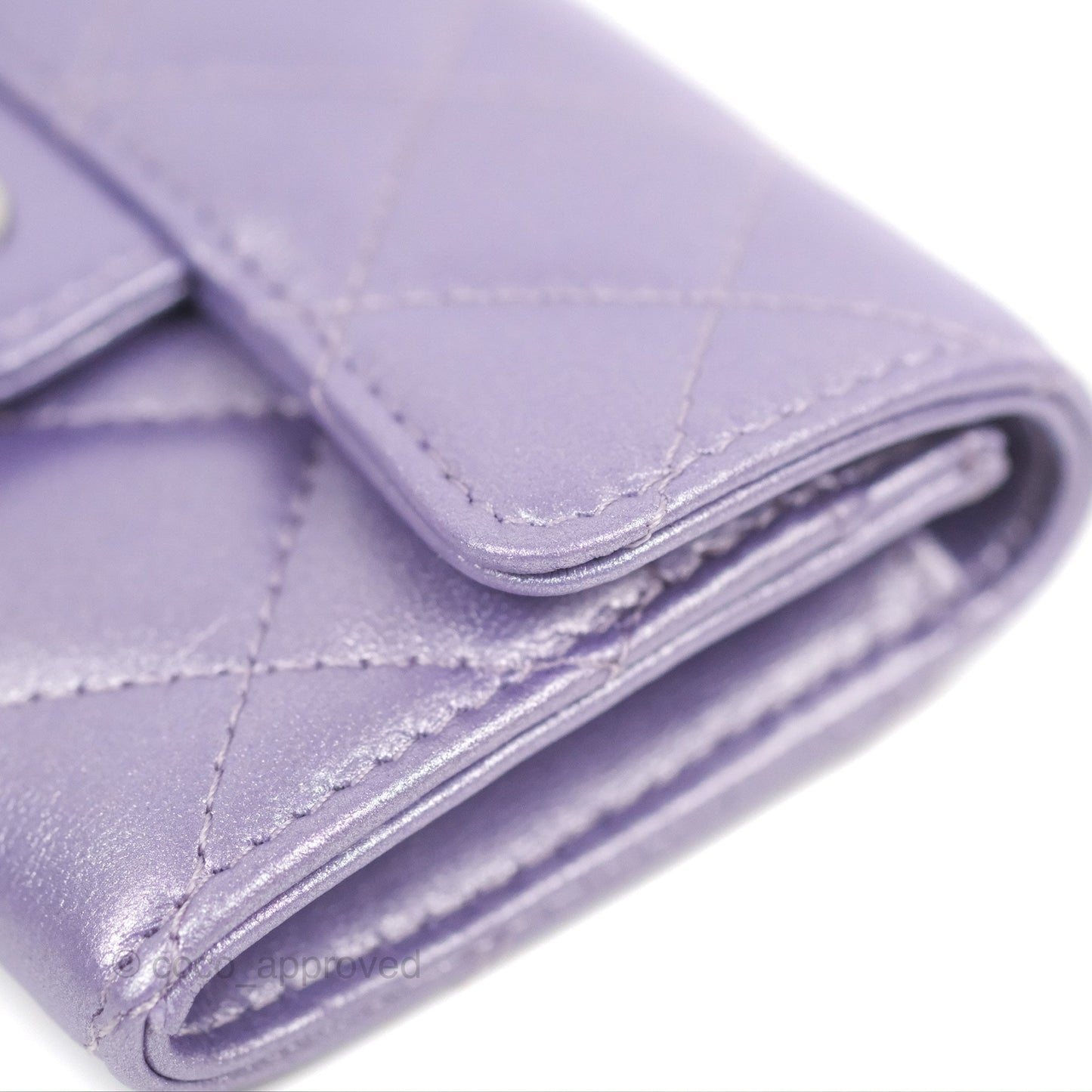 Chanel Classic Flap Card Holder Quilted Iridescent Purple Lambskin Silver Hardware