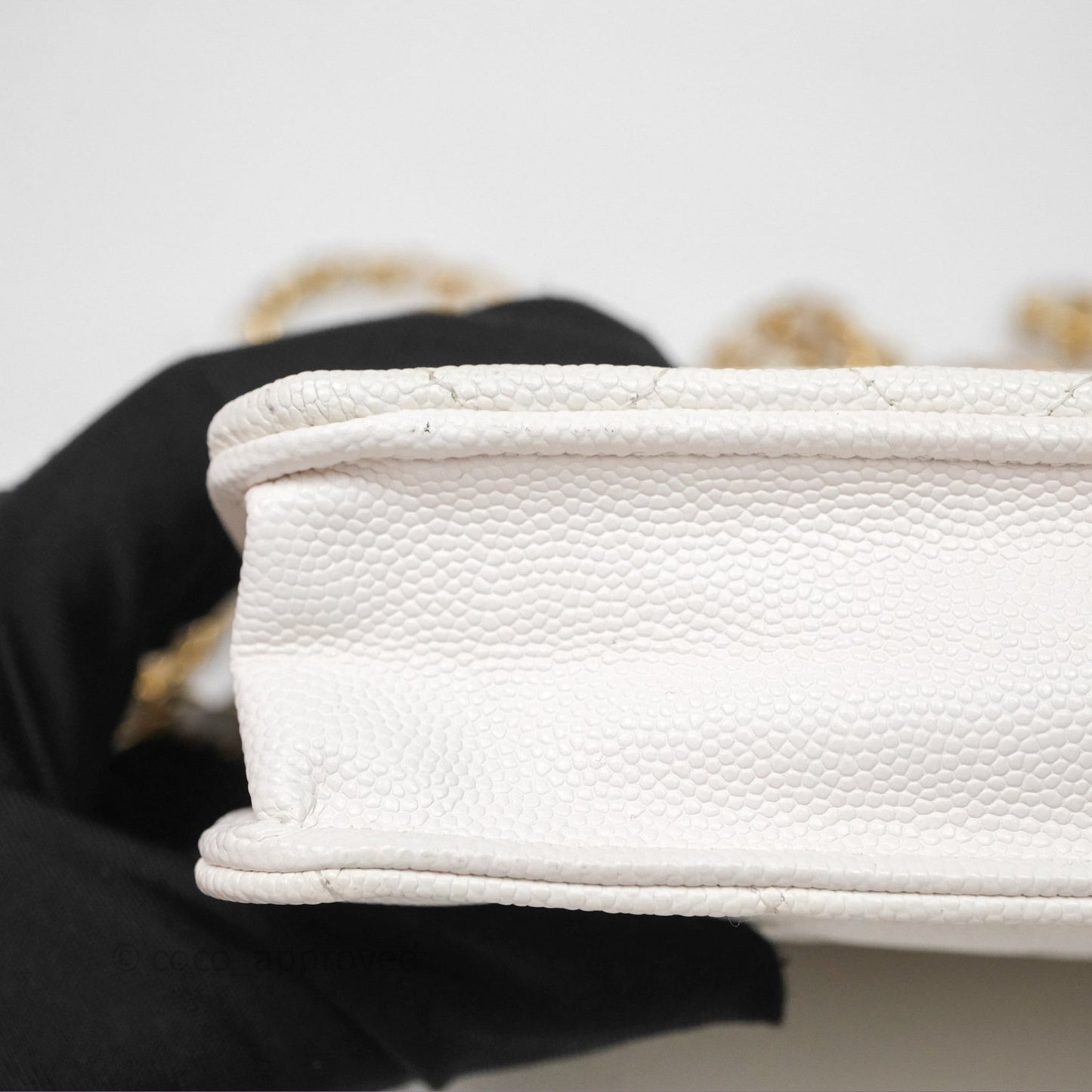 Chanel Quilted Classic Poker Wallet on Chain WOC White Caviar Gold Hardware