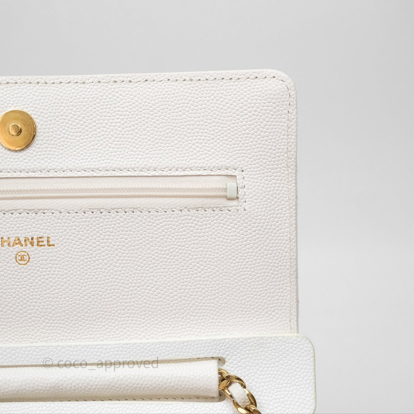 Chanel Quilted Classic Poker Wallet on Chain WOC White Caviar Gold Hardware